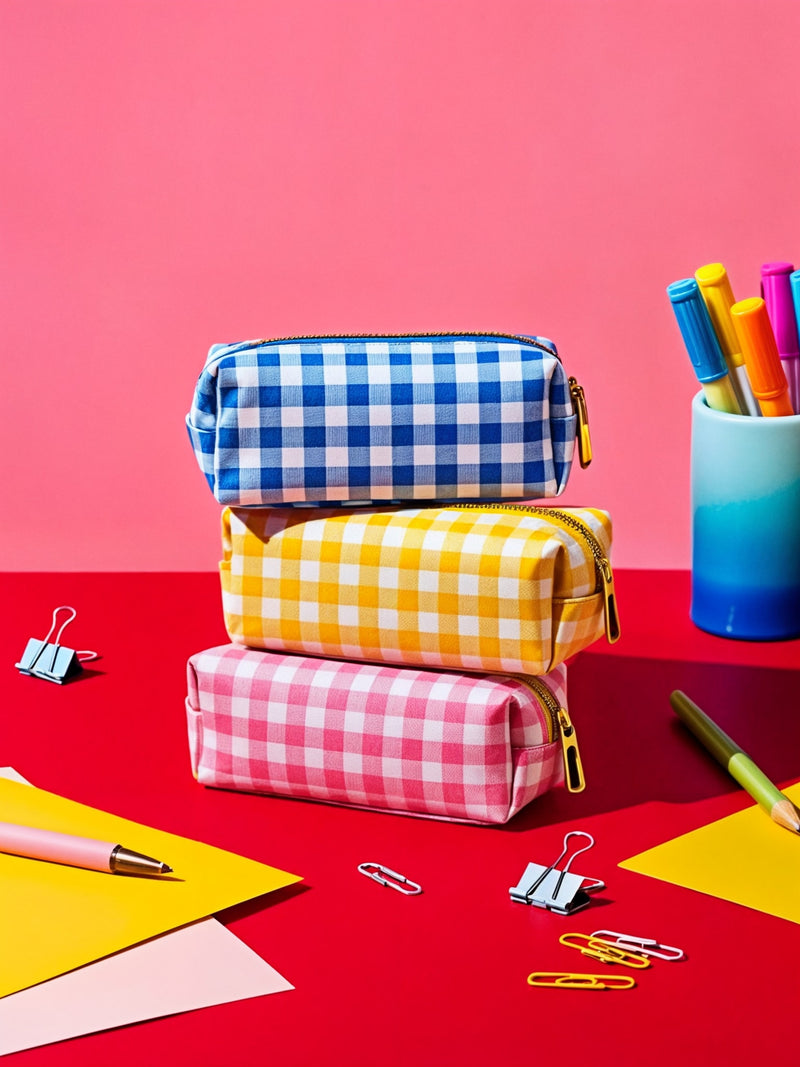 Checkered Pencil Pouch-zoom-